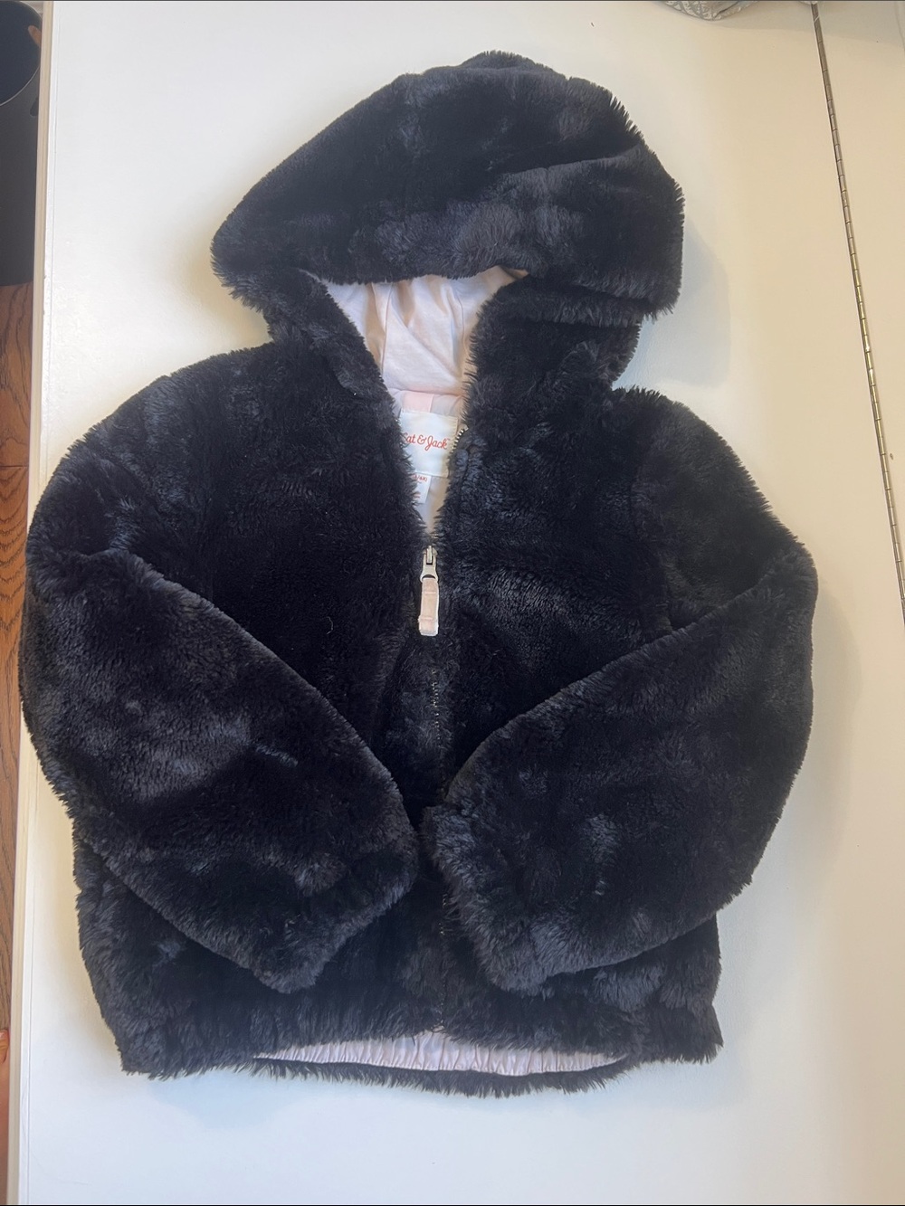 Cat & Jack Black Faux-Fur Hooded Puffer Jacket